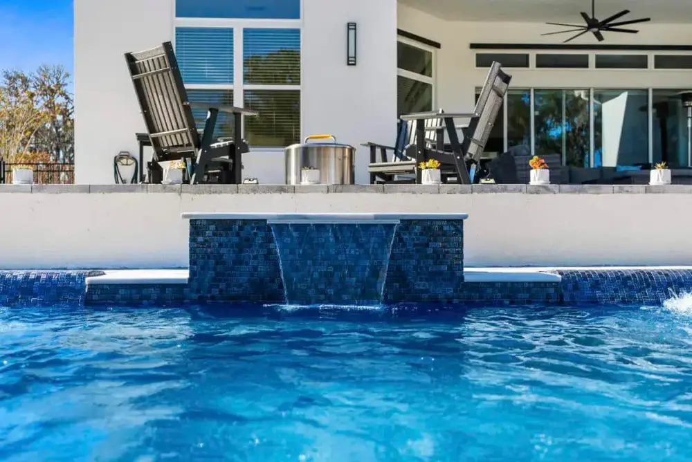 Water Feature with Cascading Spillover in Custom Spa